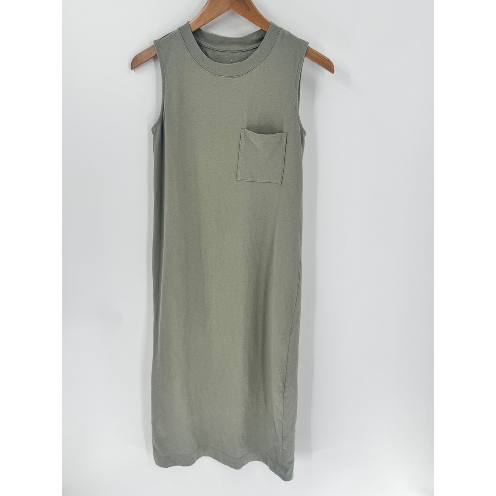 Everlane Cotton Pocket Midi Dress Womens XS Green Sleeveless Tank T-Shirt Dress - Picture 10 of 10